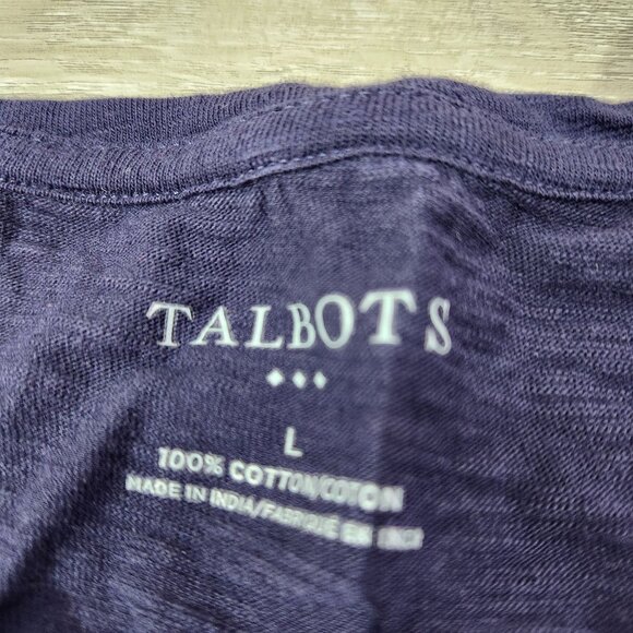 Talbots Navy Embroidered 100% Cotton 3/4 Sleeve Knit Top Women's Size L - Picture 6 of 14